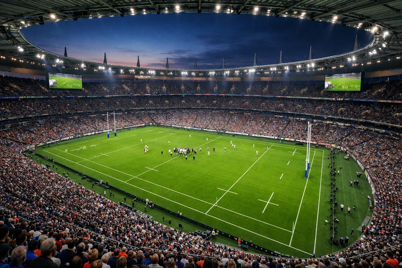Packed rugby stadium during an international Six Nations match