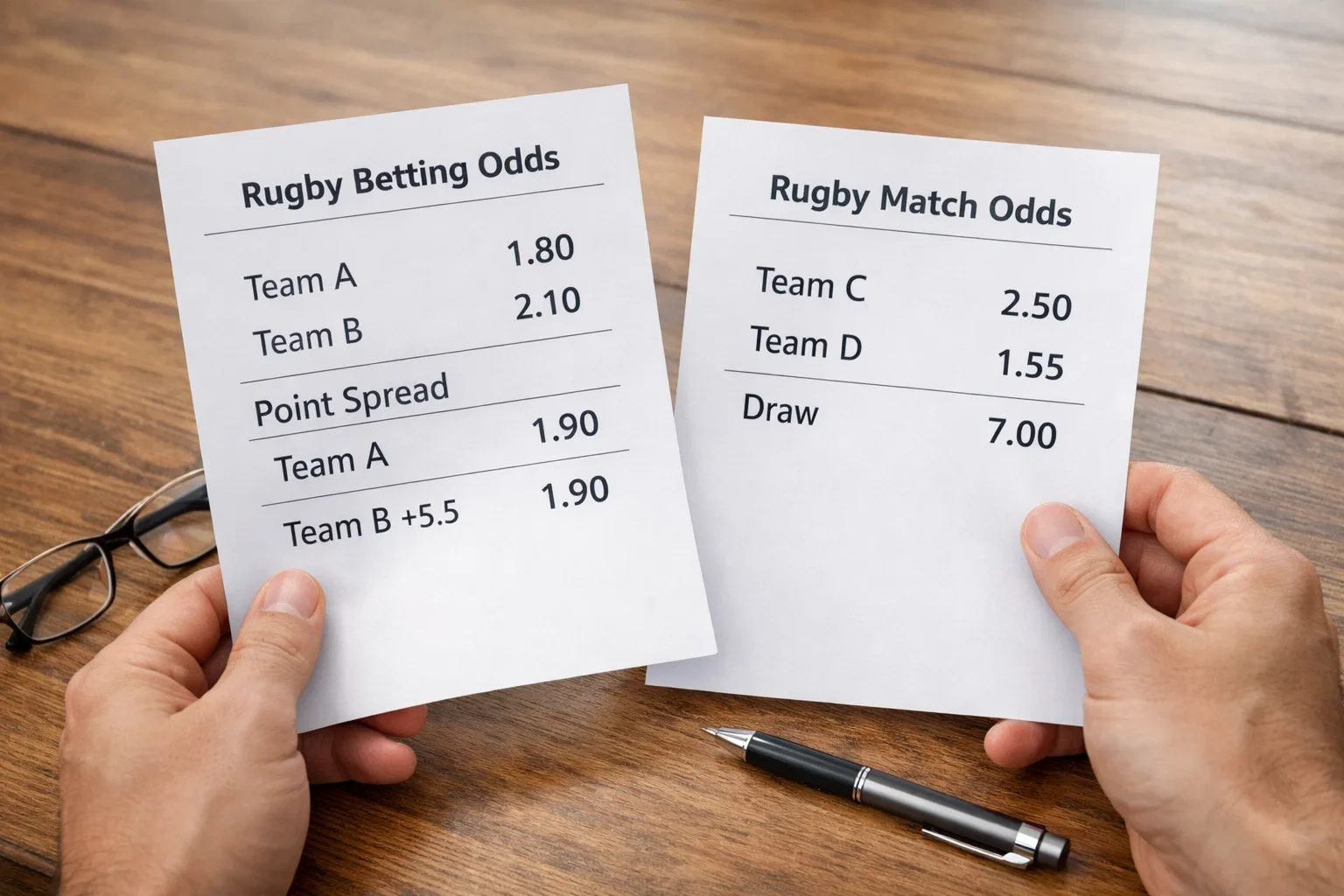 Person reviewing rugby betting options on paper